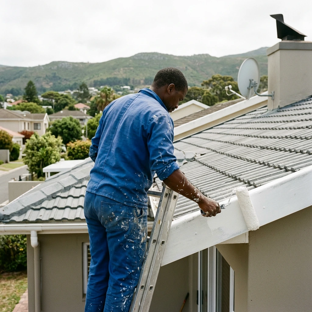 Mictech painting and waterproofing in Gauteng, a painter finishing a wall